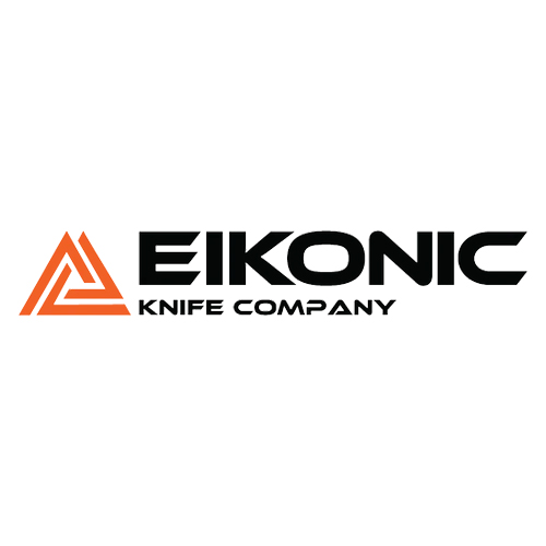 EIKONIC Knife Company logo with an orange geometric triangle mark to the left and bold black wordmark.